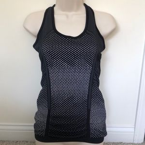 EUC Athleta workout tank, black/gray/white with stay-put grip bottom trim, Small